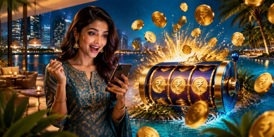 Young woman enjoying online slots game at home