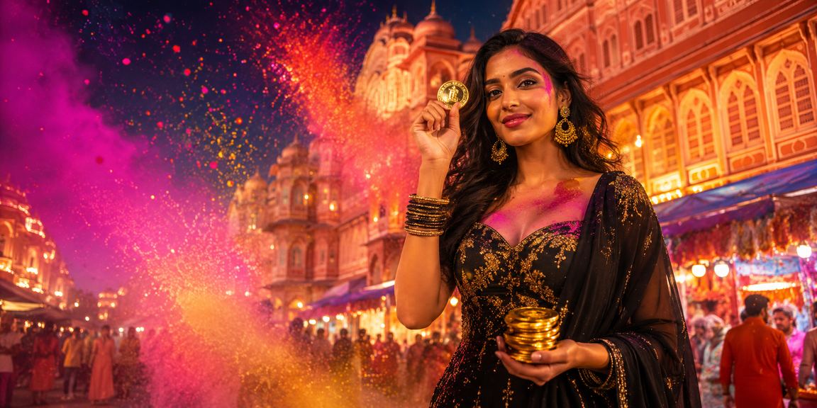Players celebrate Holi festival enjoying Andar Bahar card games