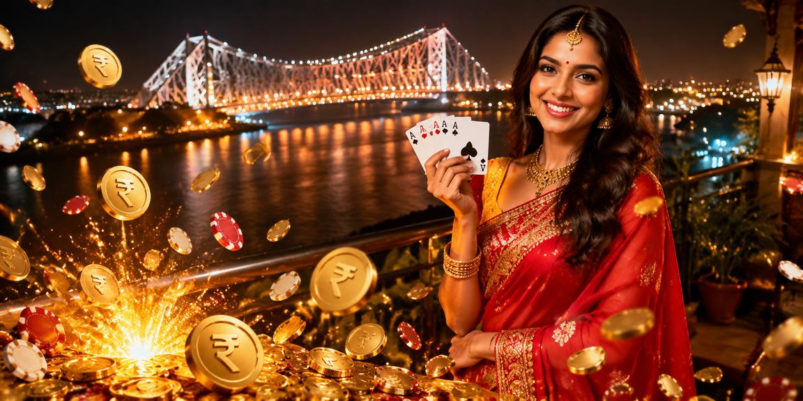 Players enjoying poker near iconic Howrah Bridge, Kolkata